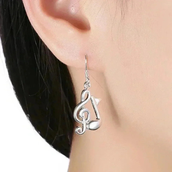 Musical Note Dangle Earrings (Nickel-Free and Hypoallergenic) - Picture 2 of 3